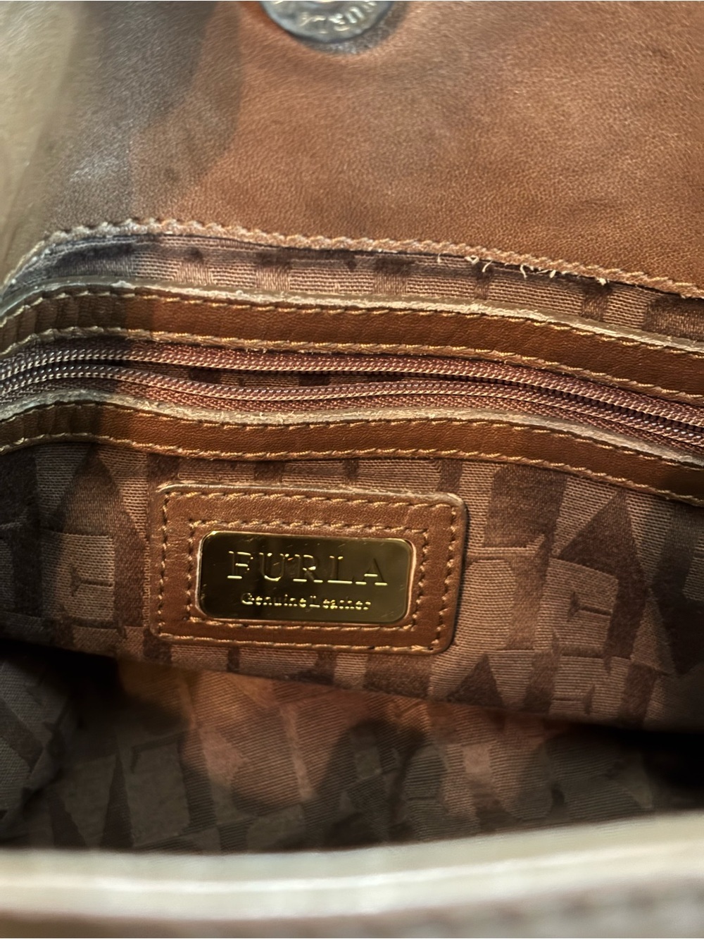 Furla Carmen Vintage Leather Shoulder Bag Tote – Rich Brown / Gold Hardware - Picture 14 of 15
